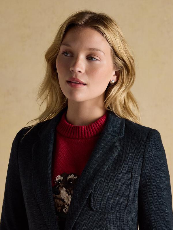 Joules Women's Albury Herringbone Jersey Tweed Blazer - Navy Image 9