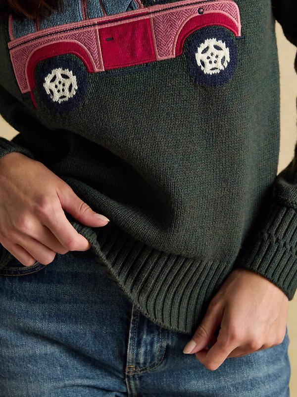 Joules Women's Rutland 4x4 Knitted Intarsia Jumper - Green Image 8