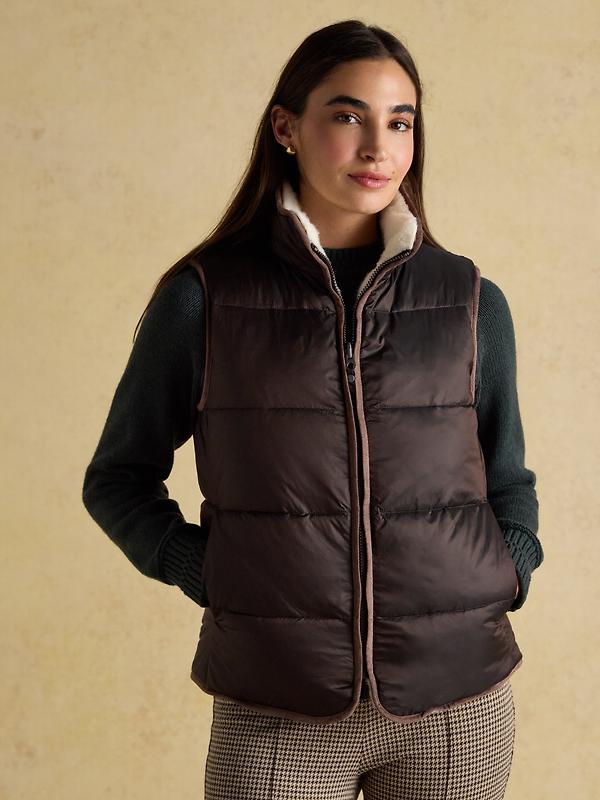 Joules Women's Reversible Faux Fur Padded Gilet - Brown/Cream Image 3