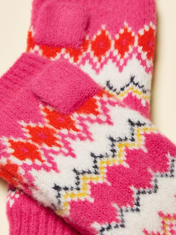 Joules Women's Kara Fairisle Fingerless Gloves - Pink Image 3