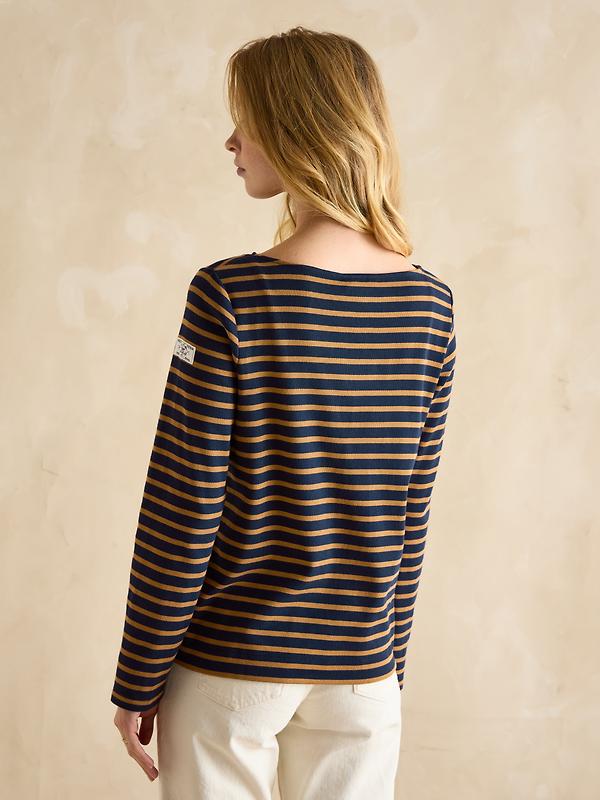 Joules Women's Harbour Boat Neck Long Sleeve Breton Stripe Top - Navy & Tan Image 3