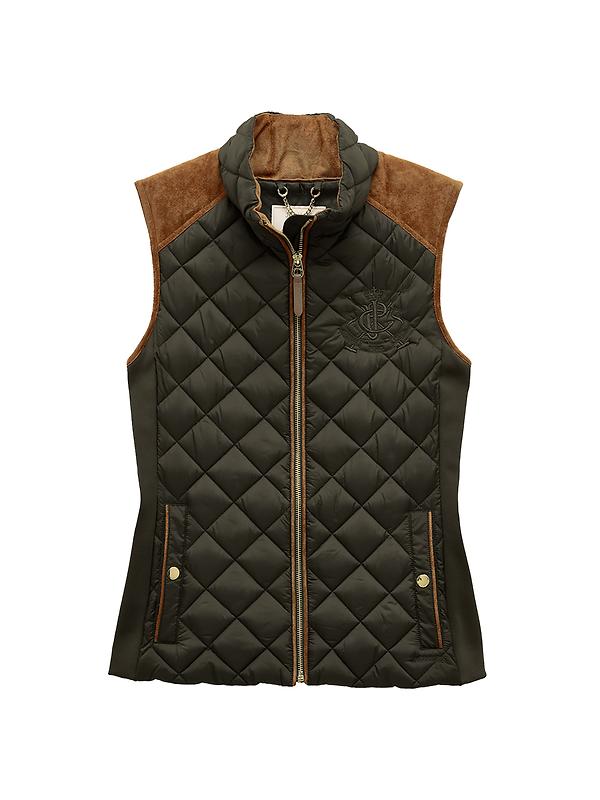 Joules Women's Braemar Luxe Showerproof Diamond Quilted Gilet - Khaki Green Image 1