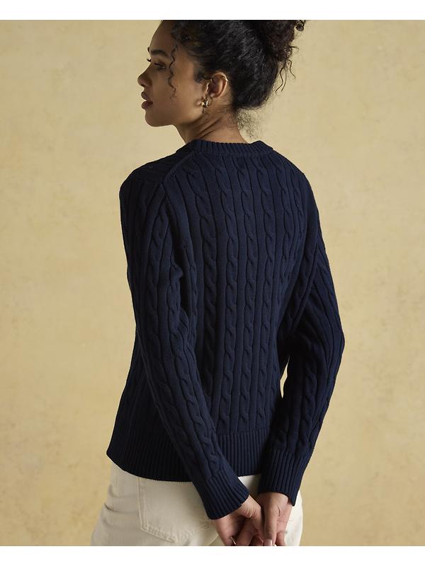 Joules Women's Cotton Classic Cable Crew Neck Jumper - Navy Image 6