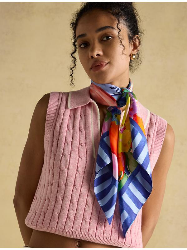 Joules Women's Bloomfield Silk Scarf - Blue Image 6