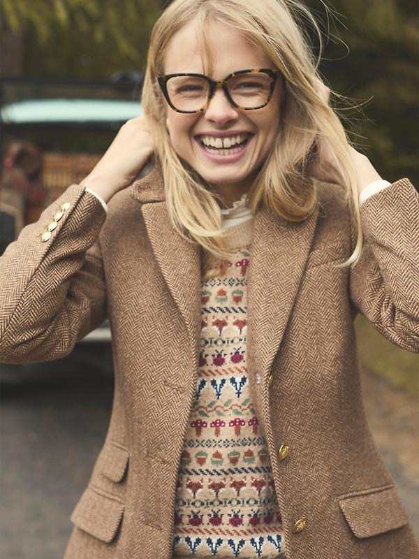 Joules Women's Canterly Formal Tweed Suit Blazer - Brown Herringbone Image 3
