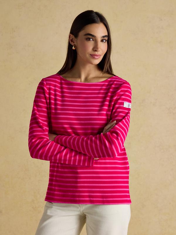 Joules Women's Harbour Boat Neck Long Sleeve Breton Stripe Top - Red/Pink Image 2