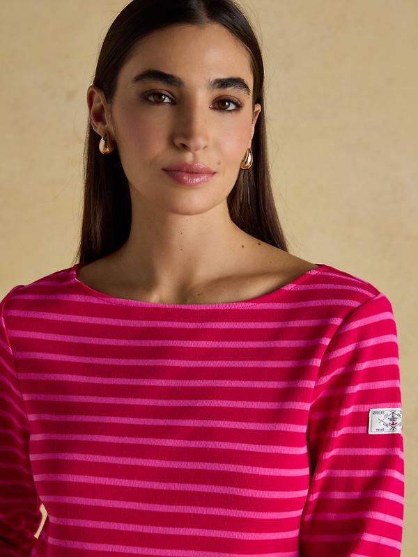Joules Women's Harbour Boat Neck Long Sleeve Breton Stripe Top - Red/Pink Image 3