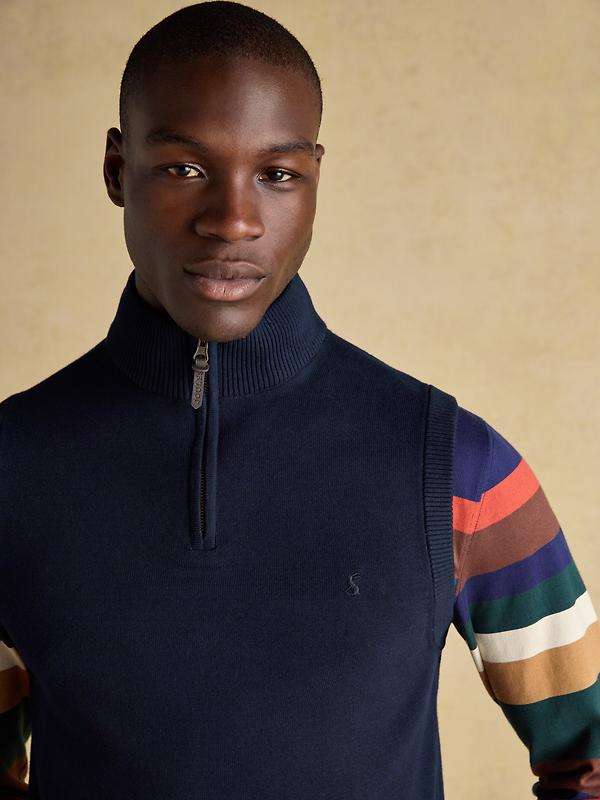 Joules Men's Hillside Quarter Zip Knitted Tank Top - Navy Image 5
