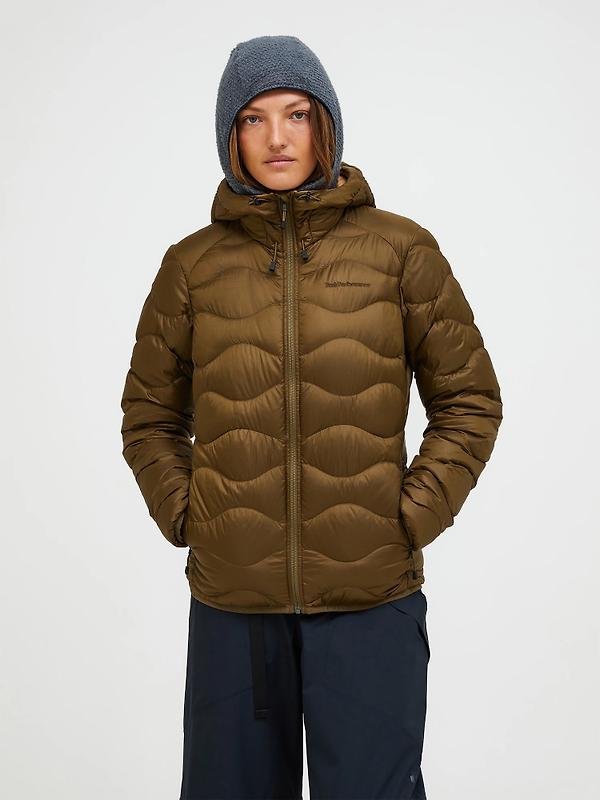 Peak Performance Women's Helium Down Hooded Jacket - Meadow Moss/Sierra Sand Image 2
