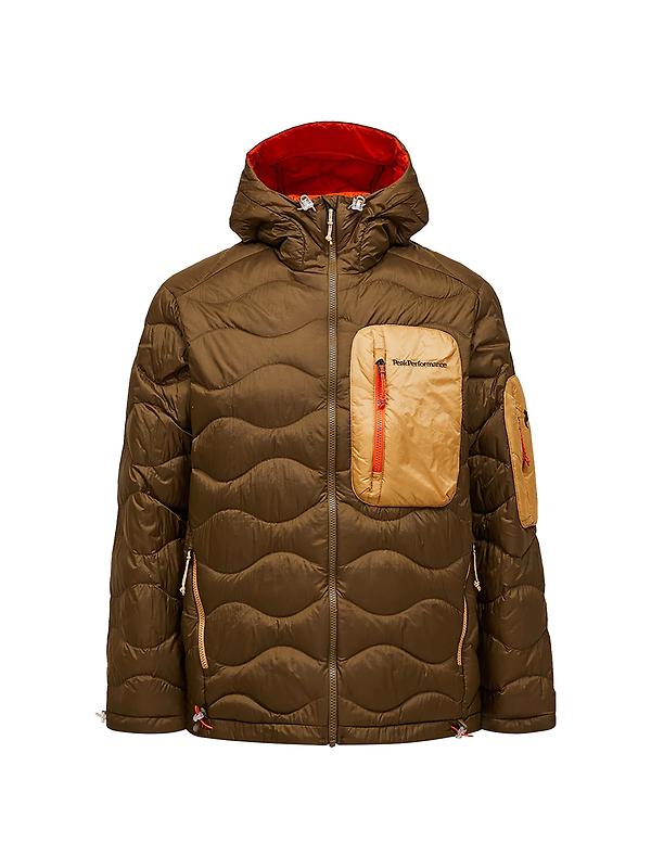 Peak Performance Men's Helium Utility Down Hooded Jacket - Meadow Moss / Sierra Sand Image 1