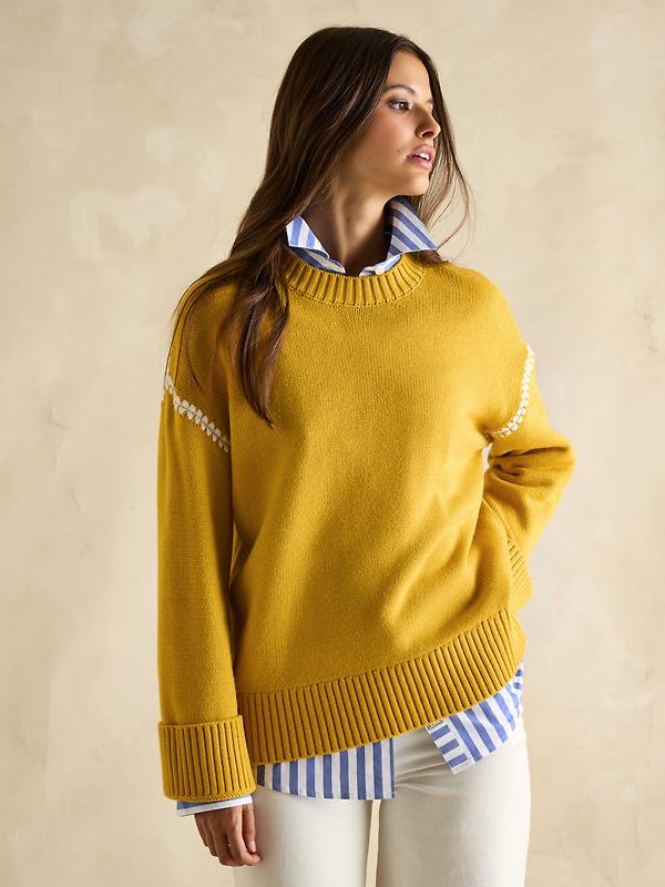 Joules Women's Alexandra Blanket Stitch Jumper - Yellow Image 3