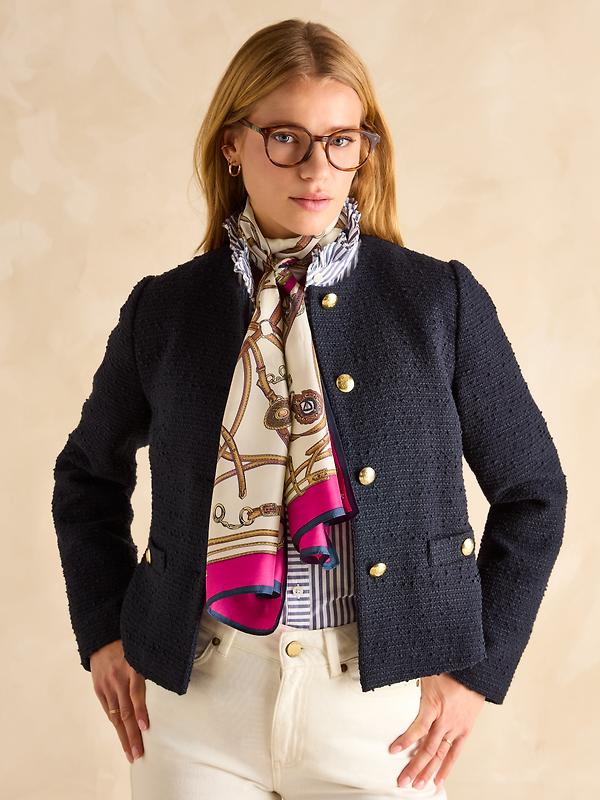 Joules Women's Windsor Long Silk Scarf - Berry/Ecru Image 6