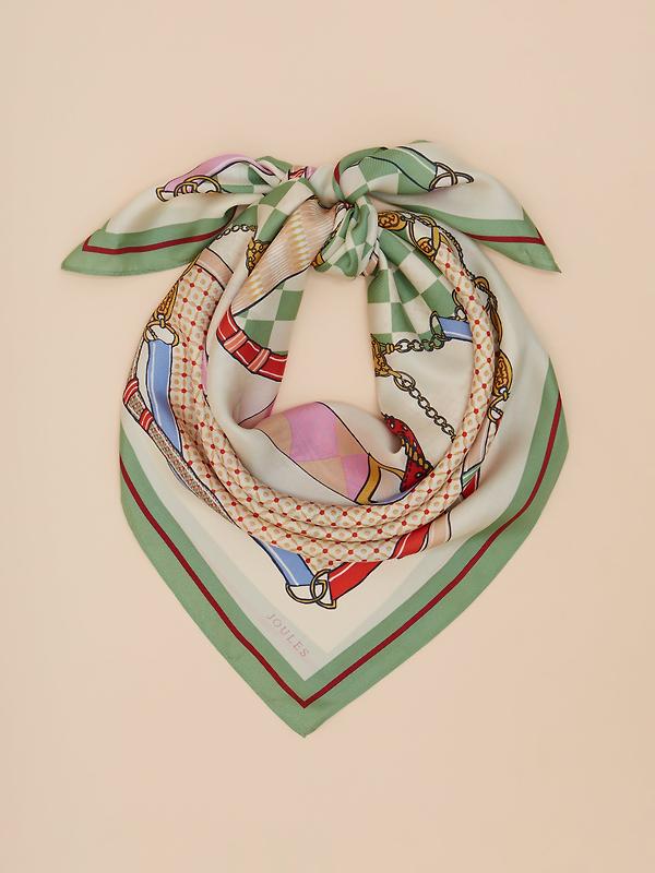 Joules Women's Bloomfield Silk Scarf - Green/Ecru Image 2