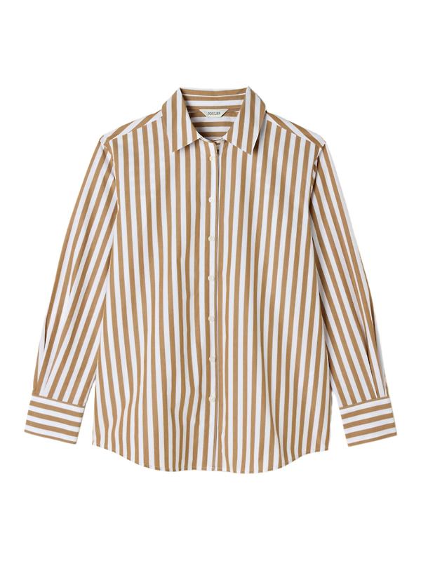 Joules Women's Amilla Longline Relaxed Fit Shirt - Tan/White Product Image