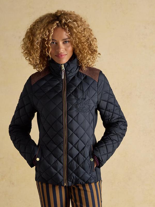 Joules Women's Braemar Luxe Showerproof Diamond Quilted Coat - Navy Blue Image 2