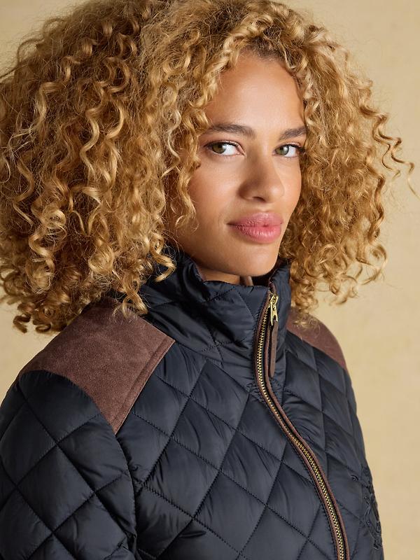 Joules Women's Braemar Luxe Showerproof Diamond Quilted Coat - Navy Blue Image 7