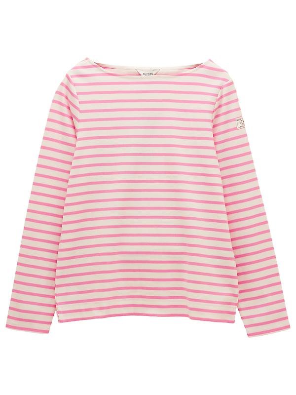 Joules Women's Harbour Boat Neck 100% Cotton Long Sleeve Breton Top - Cream/Pink Image 1