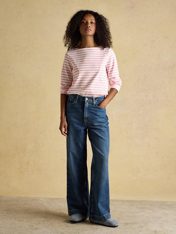 Joules Women's Harbour Boat Neck 100% Cotton Long Sleeve Breton Top - Cream/Pink Image 4