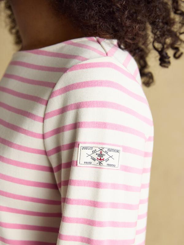 Joules Women's Harbour Boat Neck 100% Cotton Long Sleeve Breton Top - Cream/Pink Image 5