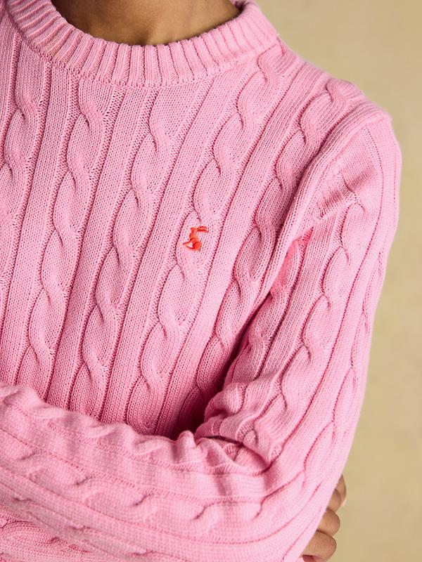 Joules Women's Classic Cable Cotton Crew Neck Jumper - Pink Image 7