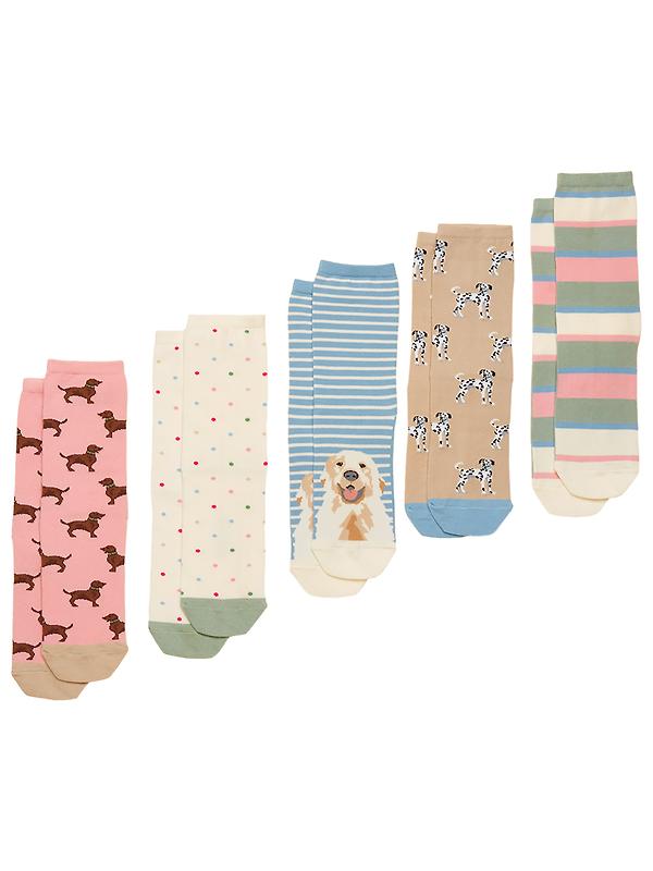 Joules Women's Everyday Ankle Socks 5 Pack UK 4-8 - Multi Ecru Dog Image 1