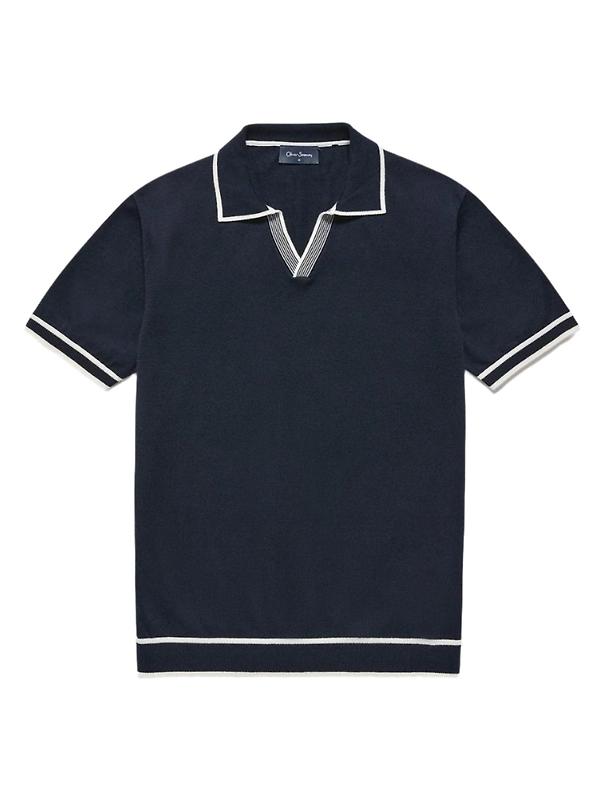 Oliver Sweeney Men's Garras Knitted Riviera Polo Shirt - Navy Image 1