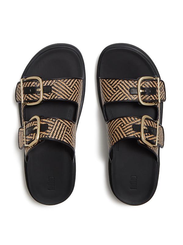 FitFlop Women's GEN-FF Buckle Graphic Weave Two-Bar Slides - Black Image 2
