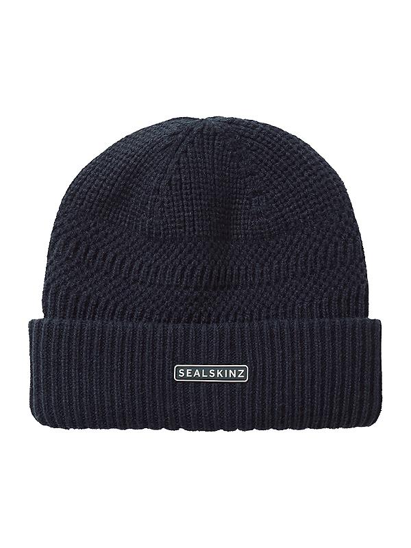 Sealskinz Gressenhall Waterproof Cold Weather Textured Stripe Roll Cuff Beanie - Navy Product Image