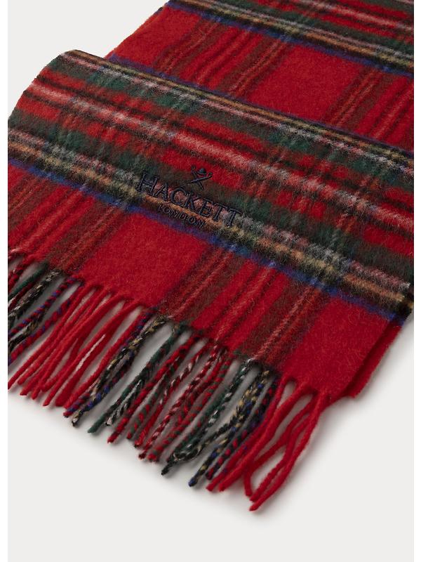 Hackett Men's Cashmere-Wool Logo Plaid Scarf - Red Stewart Tartan Image 2