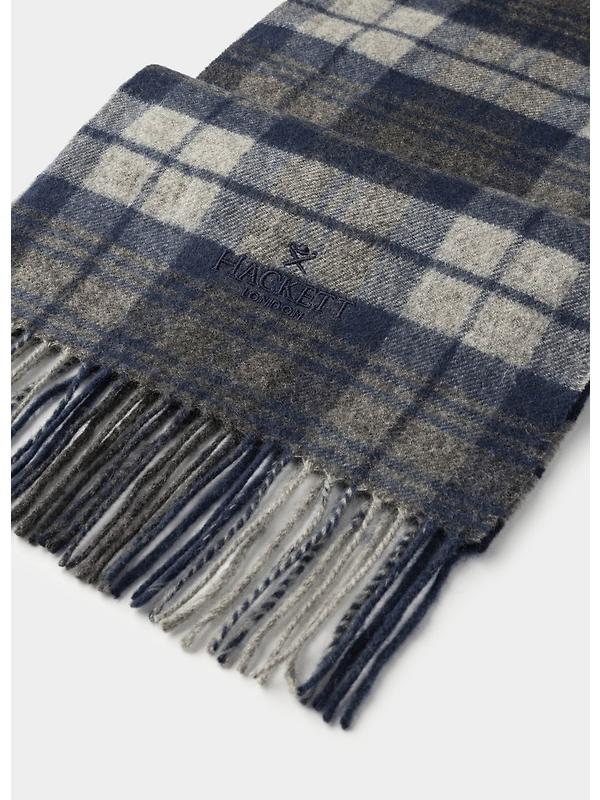 Hackett Men's Cashmere-Wool Logo Plaid Scarf - Granite Grey Tartan Image 2