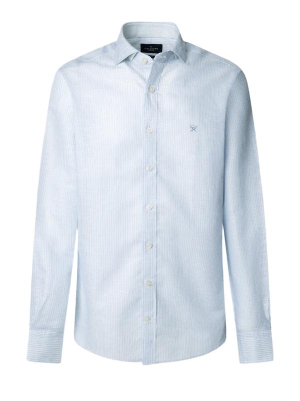 Product image of Hackett Men's Tailored Fit Linen Bengal Striped Shirt - Sky Blue