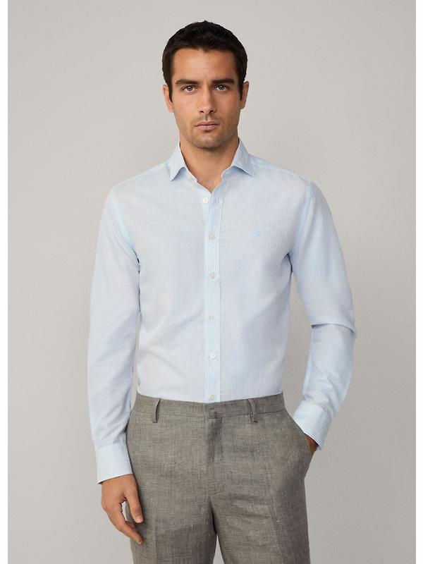 Hackett Men's Tailored Fit Linen Bengal Striped Shirt - Sky Blue Image 4