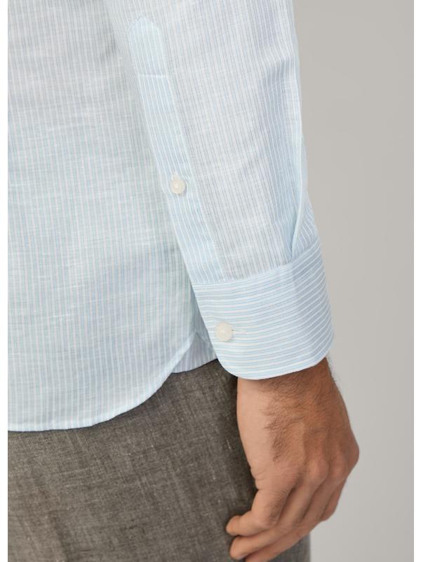 Hackett Men's Tailored Fit Linen Bengal Striped Shirt - Sky Blue Image 7
