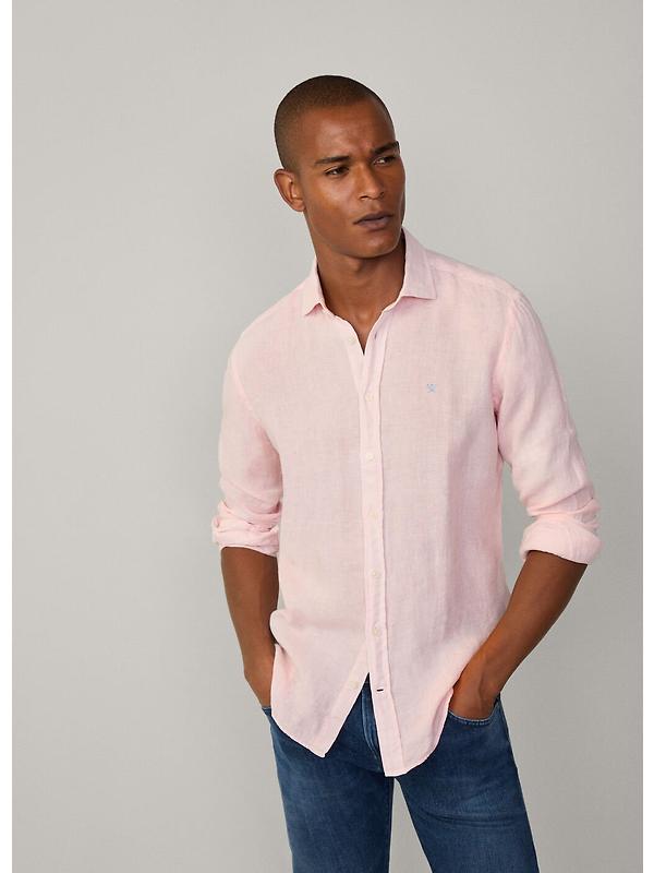 Hackett Men's Tailored Fit Linen Kent Shirt - Summer Pink Image 3