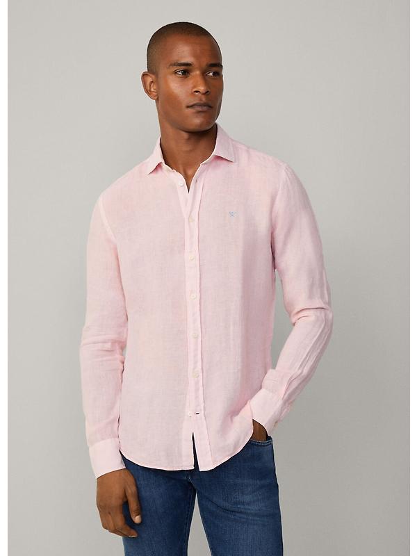 Hackett Men's Tailored Fit Linen Kent Shirt - Summer Pink Image 4