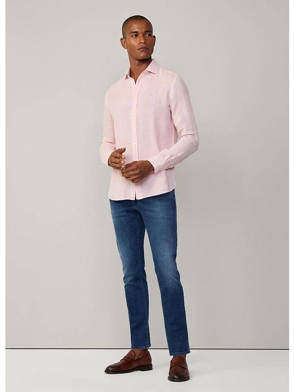 Hackett Men's Tailored Fit Linen Kent Shirt - Summer Pink Image 8