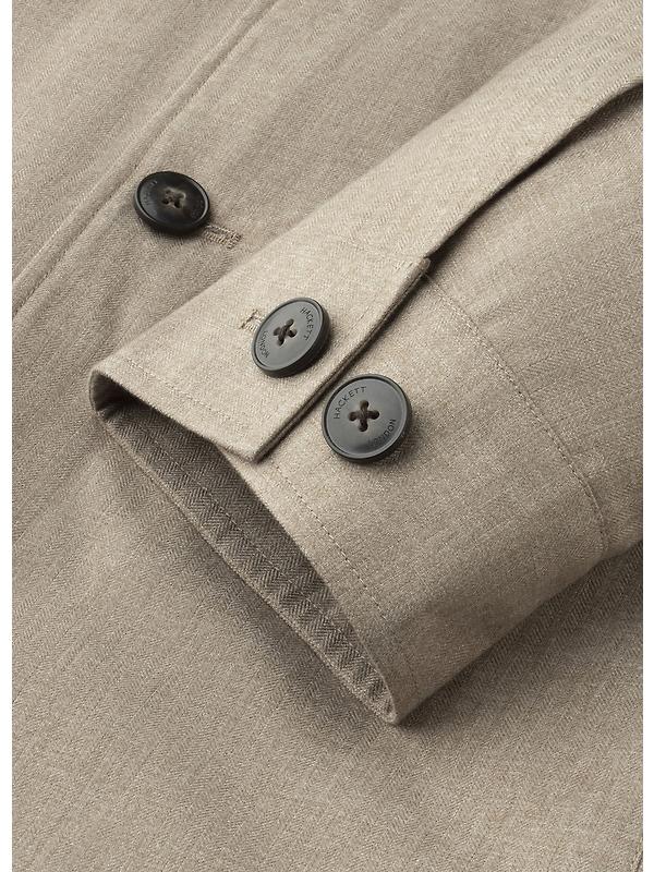 Hackett Men's Herringbone Shirt Jacket - Taupe Beige Image 4