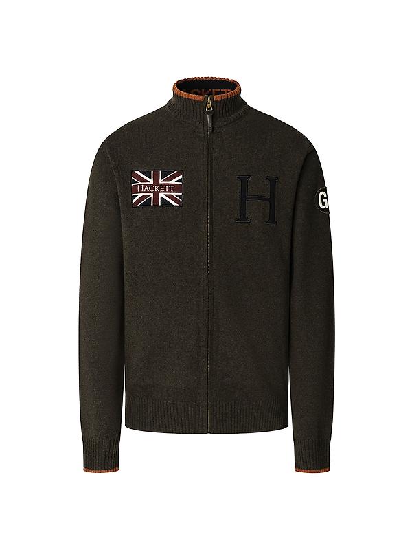 Hackett Men's Merino Wool Rally Full Zip Cardigan - Hunter Green Image 1