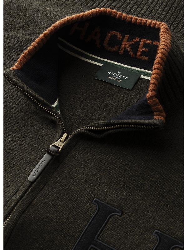 Hackett Men's Merino Wool Rally Full Zip Cardigan - Hunter Green Image 5