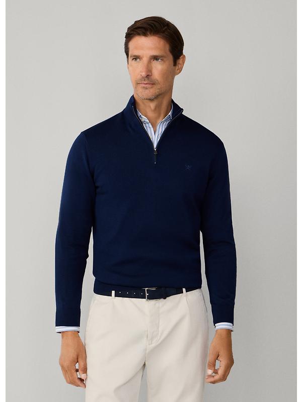 Hackett Men's Cotton Quarter Zip Jumper - Navy Image 2
