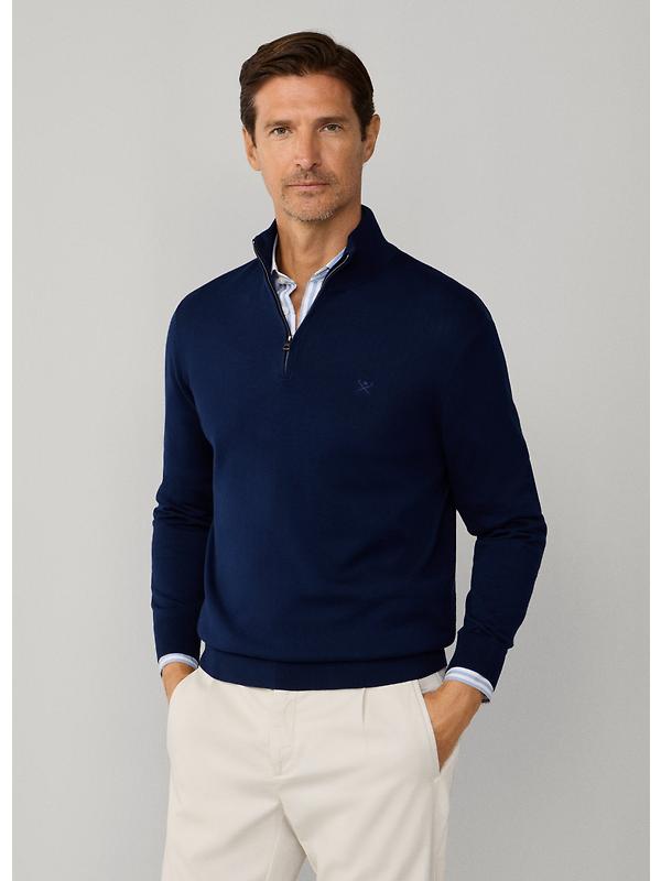 Hackett Men's Cotton Quarter Zip Jumper - Navy Image 3