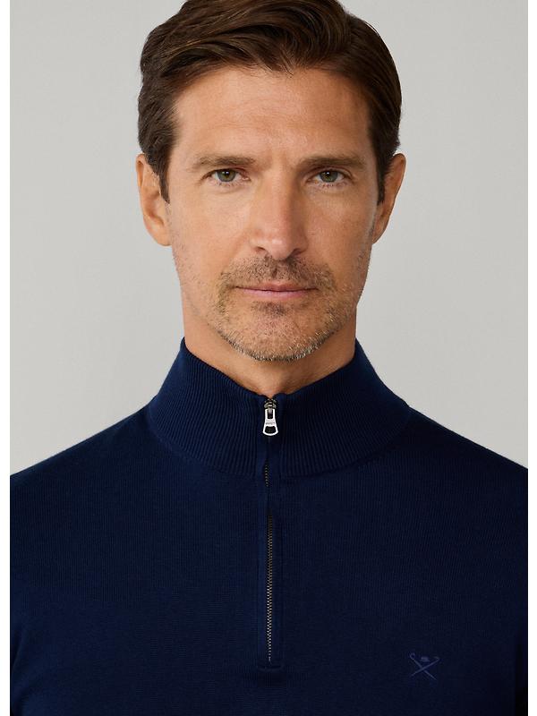 Hackett Men's Cotton Quarter Zip Jumper - Navy Image 4