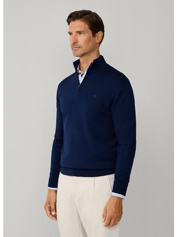 Hackett Men's Cotton Quarter Zip Jumper - Navy Image 5