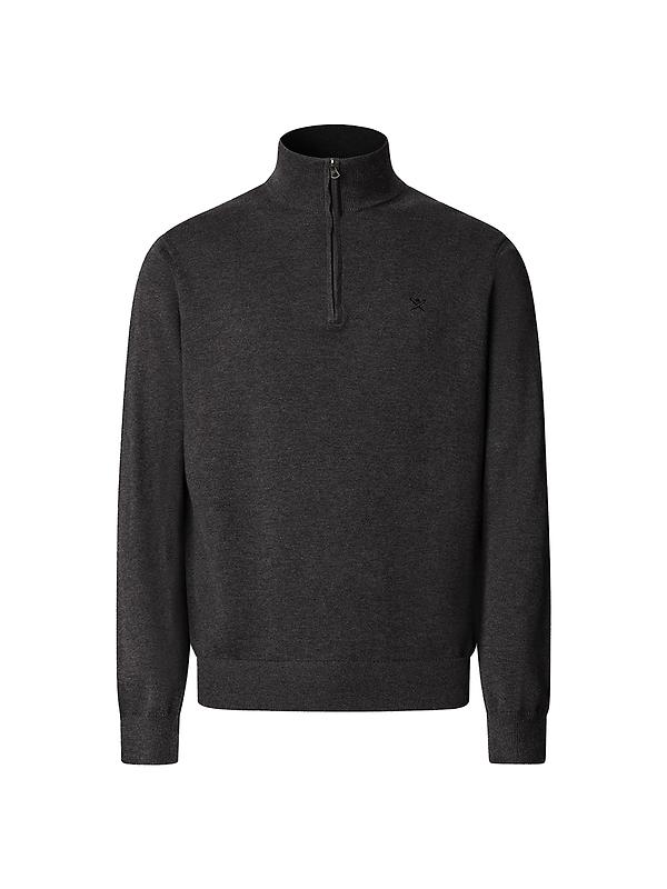 Hackett Men's Cotton Quarter Zip Jumper - Charcoal Grey Image 1