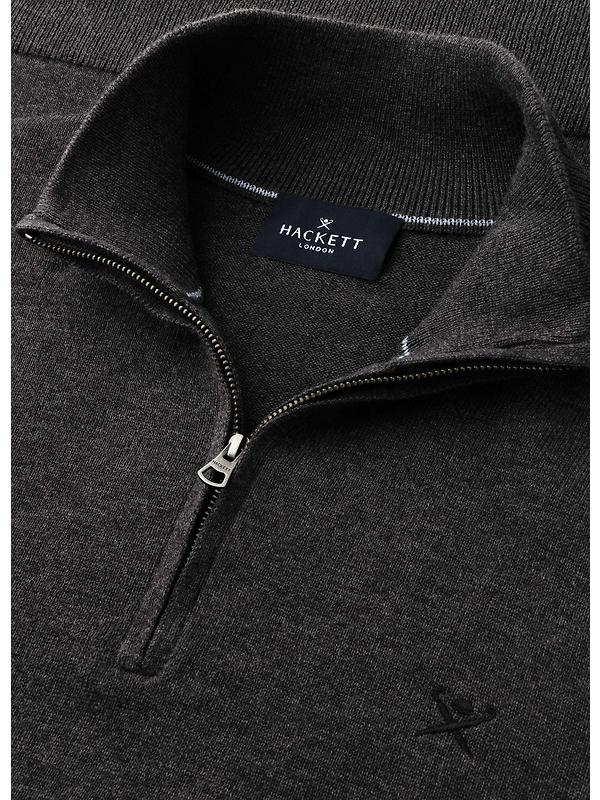 Hackett Men's Cotton Quarter Zip Jumper - Charcoal Grey Image 8