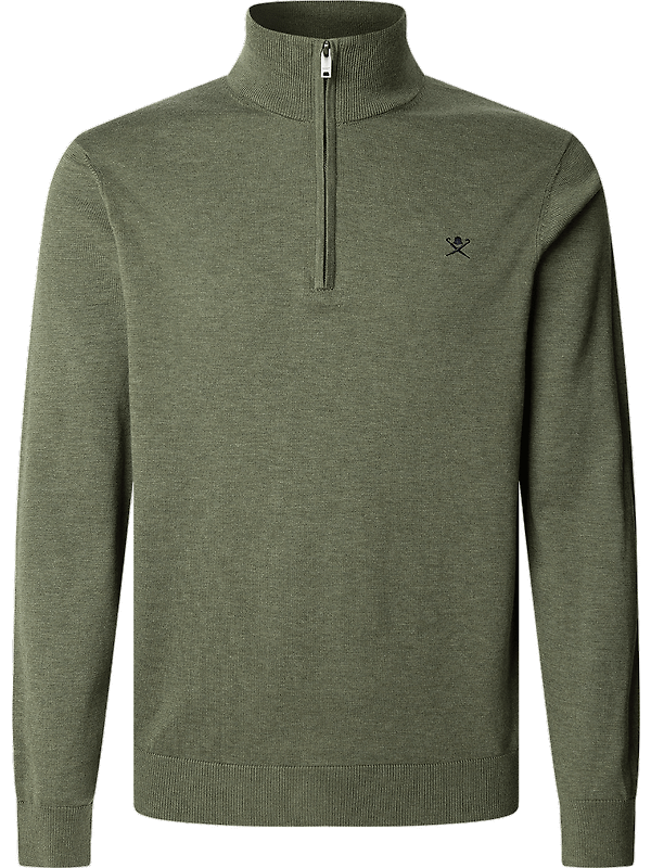 Hackett Men's Cotton Silk Quarter-Zip Jumper - Thyme Green Product Image
