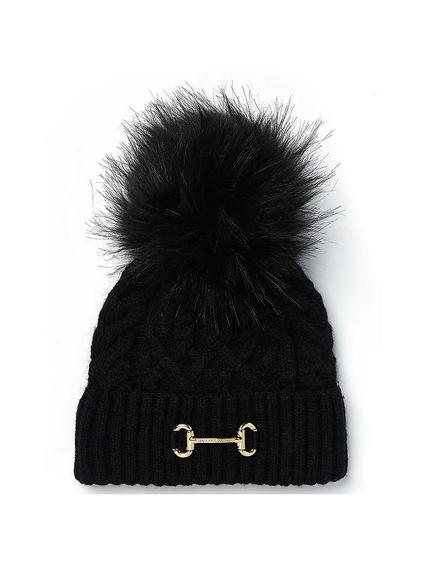 Holland Cooper Horsebit Beanie Bobble Hat - Black Image 1