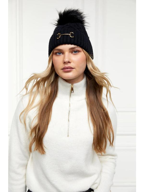 Holland Cooper Horsebit Beanie Bobble Hat - Black Image 2