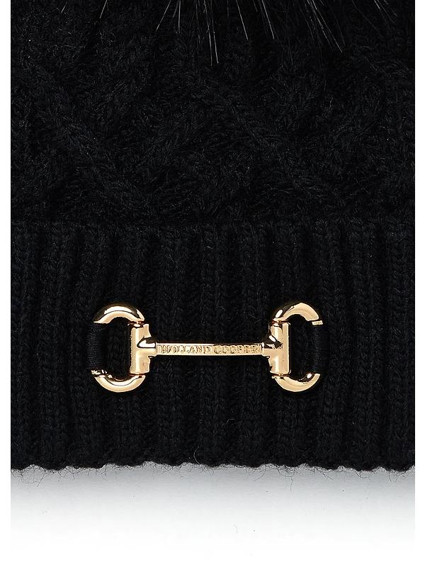 Holland Cooper Horsebit Beanie Bobble Hat - Black Image 3