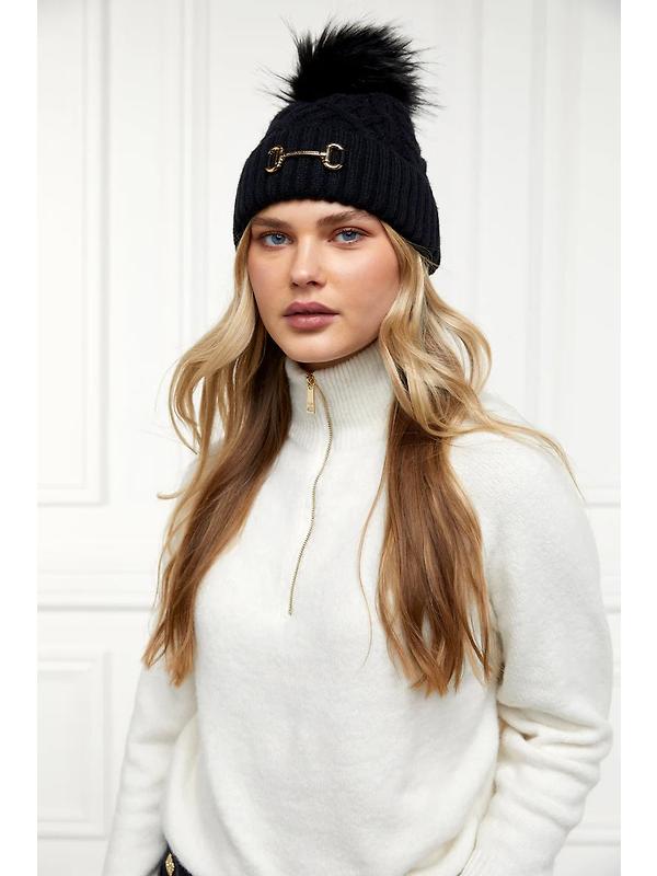 Holland Cooper Horsebit Beanie Bobble Hat - Black Image 4